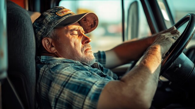 Exhausted truck driver asleep at the wheel  a sobering reminder of fatigue on the road