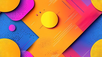   A yellow egg rests atop a table amidst a blue and pink backdrop, adorned with circles and lines