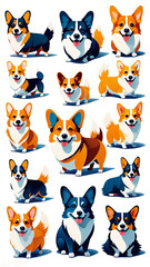 Funny corgi sticks set on a white background 