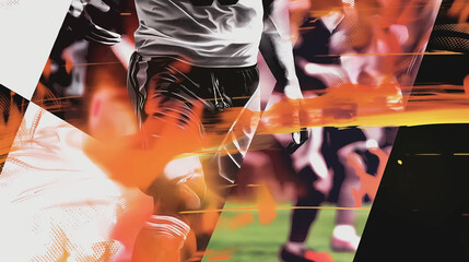 Soccer player running with orange abstract light trail effect