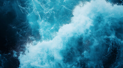 Ocean's Fury Unleashed: A breathtaking aerial view of churning turquoise waves crashing and swirling, showcasing the raw power and beauty of nature. 