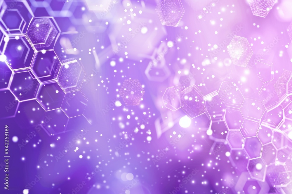 Poster A design featuring a group of hexagons arranged in a repeating pattern on a deep purple background