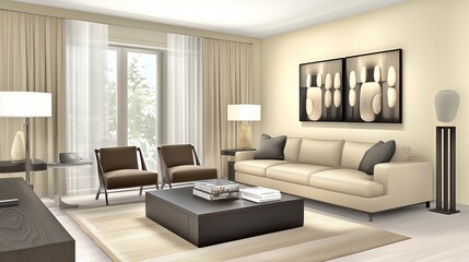 Modern living room. The room has a modern and minimalist design.
