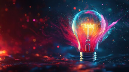 Vibrant Light Bulb Radiating Colorful Waves in Digital Artistic Composition