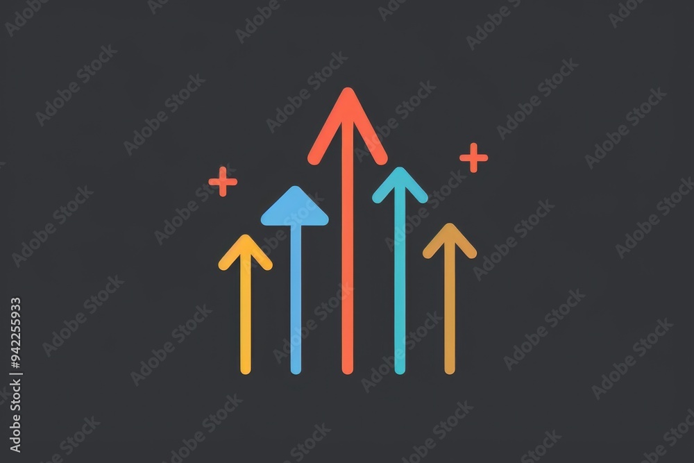 Poster three arrows pointing up on a black background, perfect for representing growth or progress