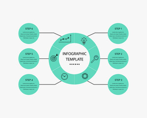 Abstract infographic template with a 6 steps for success. Business circle template with options for brochure diagram workflow web design