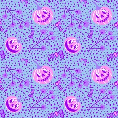 Halloween cute pumpkins seamless monsters pattern for wrapping paper and fabric