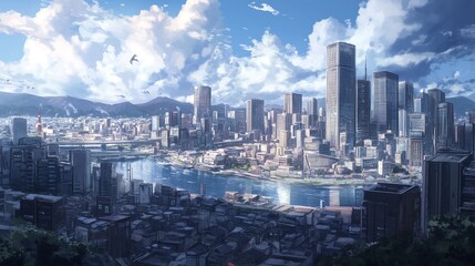Fototapeta premium anime city landscape