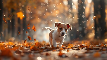 Jack Russell puppy taking in the beauty of an autumn alley picture