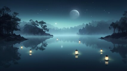 night landscape with moon and reflection