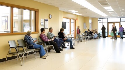 People wait patiently in a hospital waiting room.