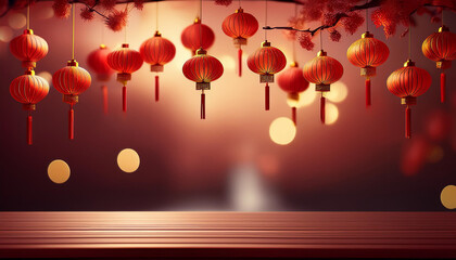 Chinese red lantern in the night of Chinese New Year of happiness