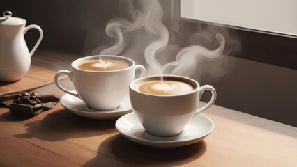 Obraz premium cup of coffee with smoke on the table