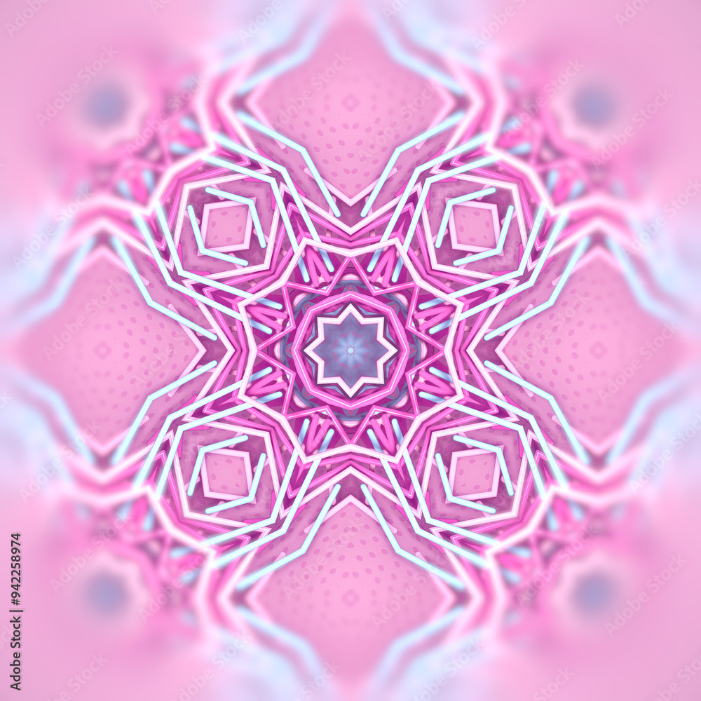 Poster Fascinating complex patterns of pink and blue polygons and lines. 3d rendering digital illustration