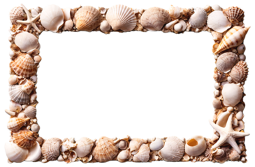 Picture frame made of shells isolated on transparent background