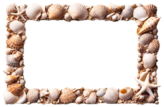Picture frame made of shells isolated on transparent background