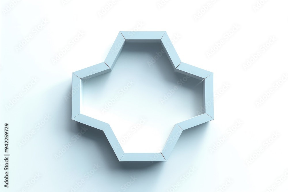 Poster A white hexagon shaped object sits on a white surface, ideal for use in abstract designs or as a focal point in a minimalist setting