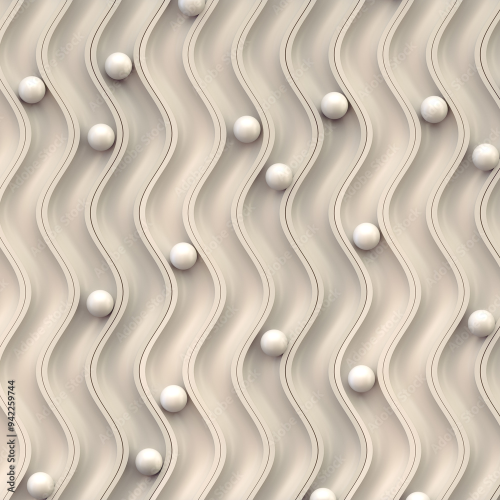 Aufkleber white balls are arranged on a surface with winding grooves. 3d rendering illustration