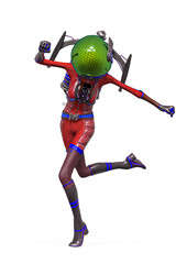 alien girl astronaut is doing a pin up run pose