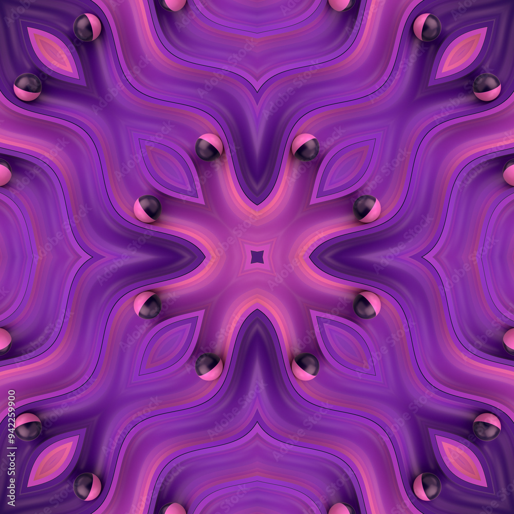 Poster colorful kaleidoscopic wavy background with small balls. 3d rendering digital illustration