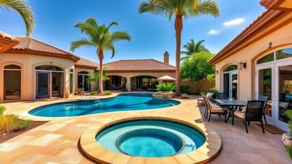 Fototapeta premium Traumhafte Poollandschaft im sonnigen Paradies