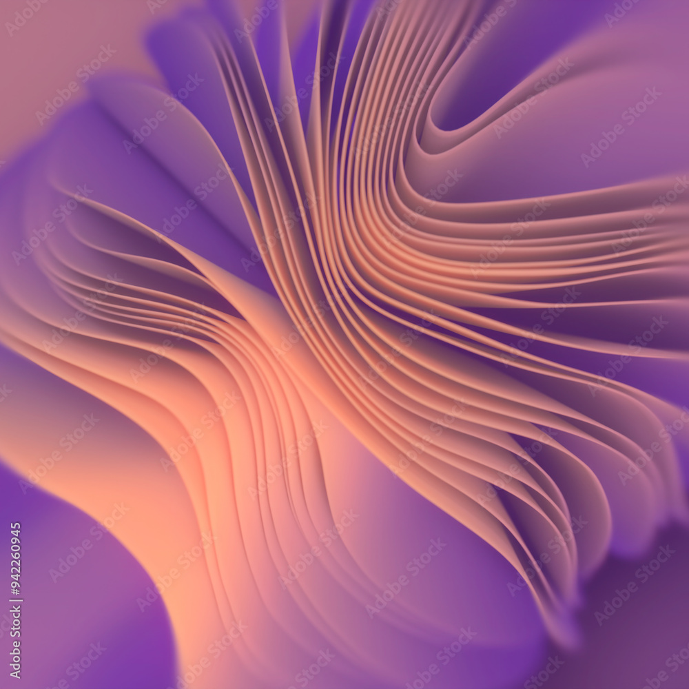 Poster Wavy pattern of colored fabric sheets with trendy orange-purple gradient. 3d rendering digital illustration