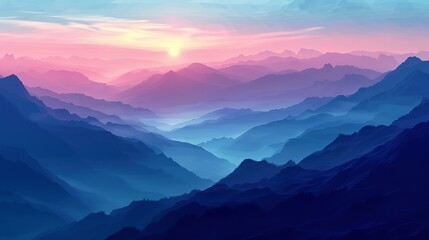 Obraz premium A mountain range with a sun setting behind it
