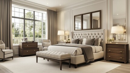 Bedroom Interior design in the transitional style.
