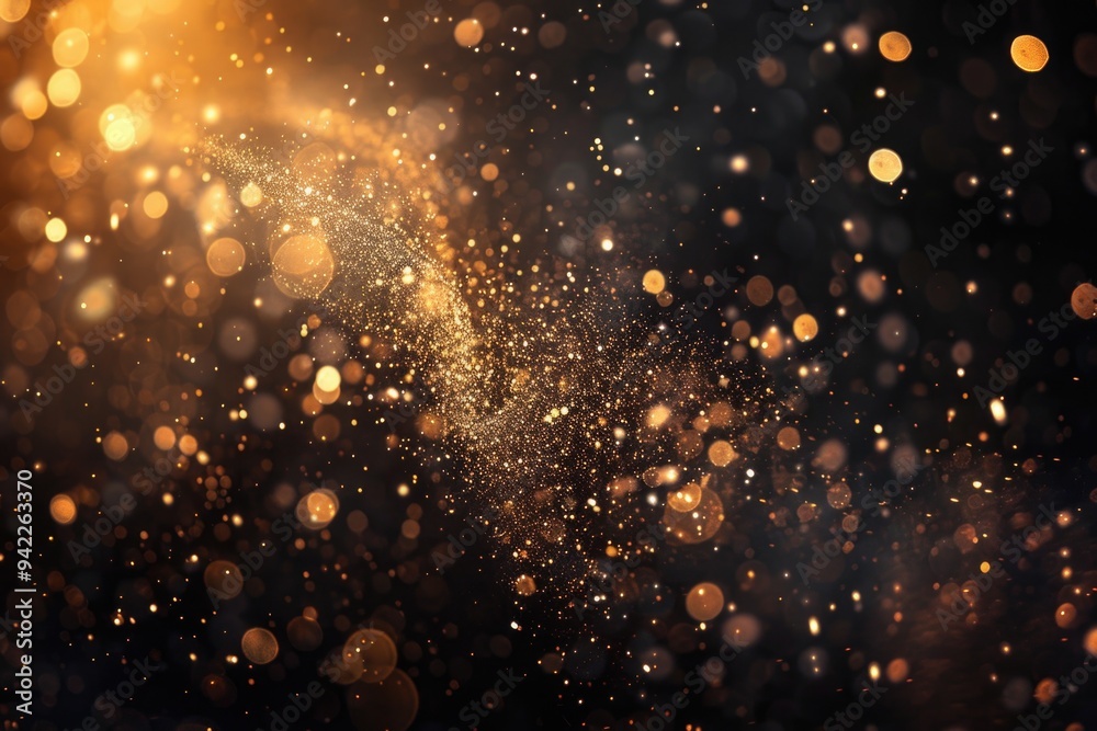 Poster A luxurious and elegant background featuring a black and gold color scheme with plenty of sparkles