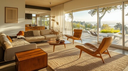 Fototapeta premium A living room modern and traditional components give this mid-century.