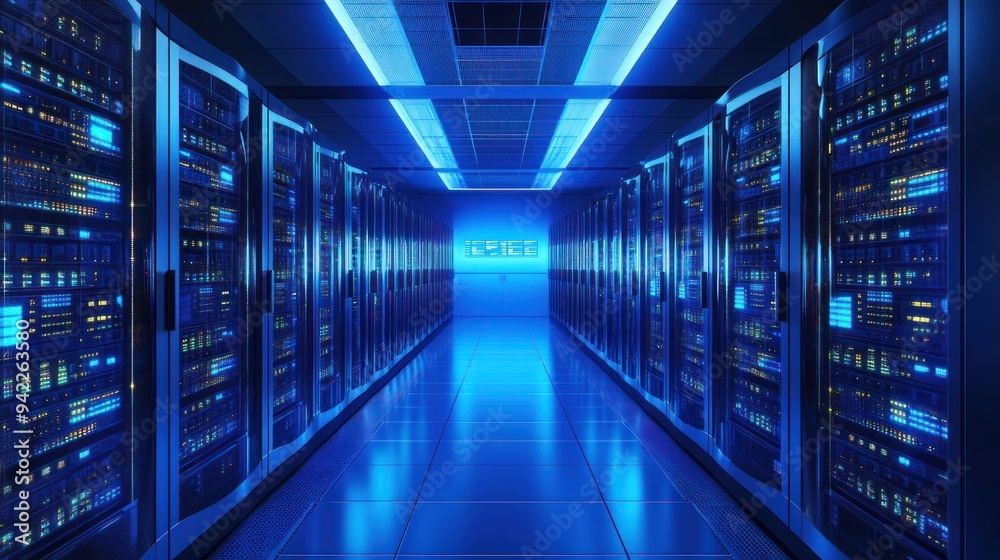 Sticker Server Room Interior with Blue Lighting