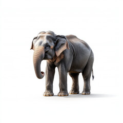 Fototapeta premium A majestic elephant standing isolated on a white background, representing wildlife and conservation themes.
