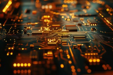 Obraz premium The intricate details and vibrant colors of modern microchip circuitry exemplify the advancement of electronics, showcasing complex patterns that illustrate the cuttingedge of technology today