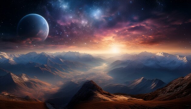 Moon over the horizon mountainous starscape astral consciousness sunshine Horizon Sunset sunrise