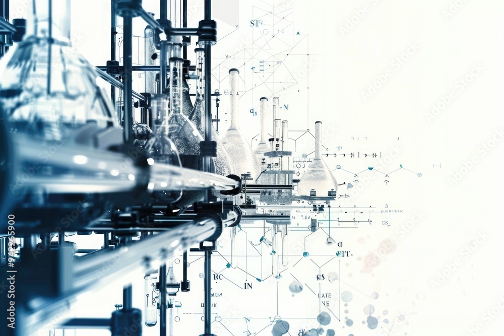 Poster A laboratory setting filled with various scientific instruments and glassware