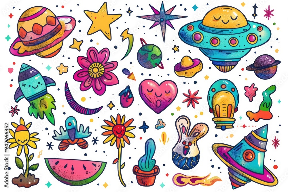 Poster collection of diverse items against a clean and neutral backdrop