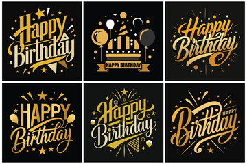 Happy Birthday typography lettering quote black silhouette vector for t-shirt design