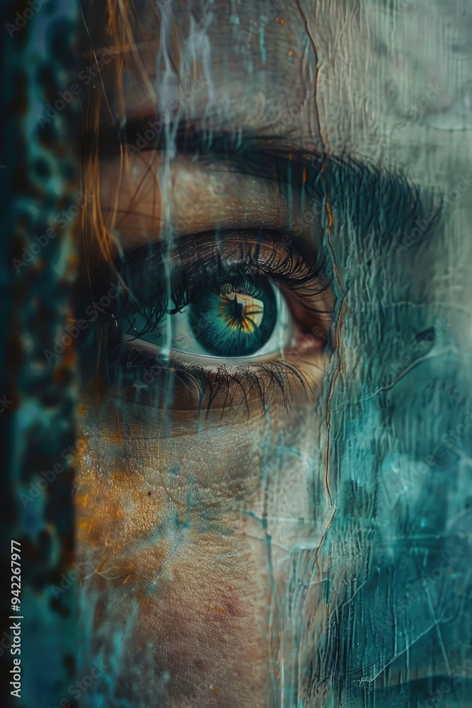 Poster A detailed view of an eye with distinct features and facial expression