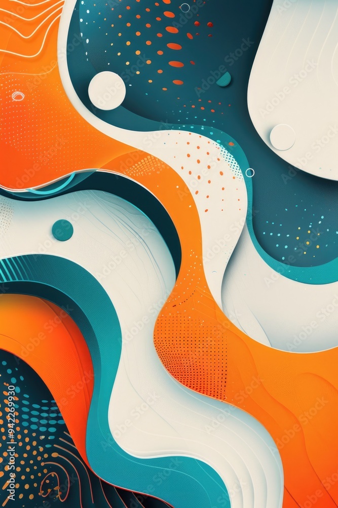 Poster a vibrant and playful design featuring various geometric shapes against a bright colored backdrop, s