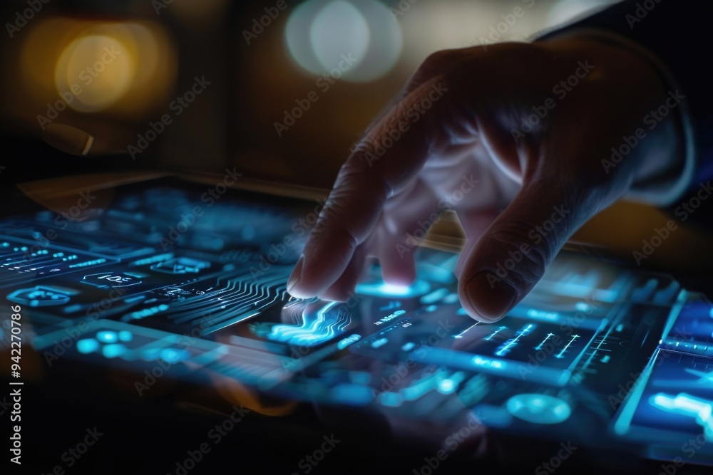 Aufkleber Close-up of a person's hand interacting with a computer keyboard