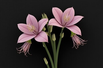 Obraz premium 3D Graphic of Isolated Spiraea Douglasii Flowers with Inflorescence Details Against Black Canvas