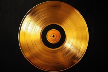 A gold record sitting on a black background, perfect for music-related themes or awards