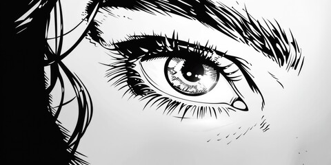 Obraz premium A simple illustration of a human eye in black and white