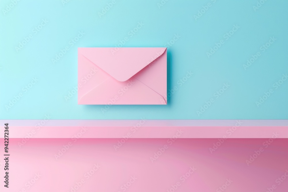 Poster a pink envelope rests on the edge of a shelf, awaiting attention