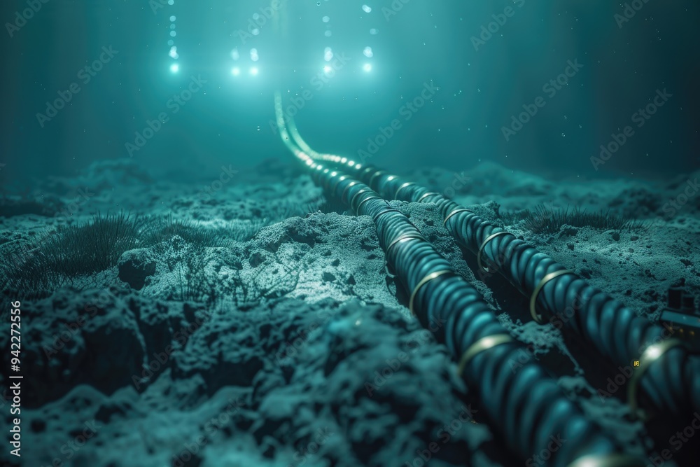 Aufkleber A submerged view of the ocean floor featuring a massive pipe as the central attraction
