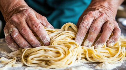 A person's hands are kneading a pile of pasta, AI