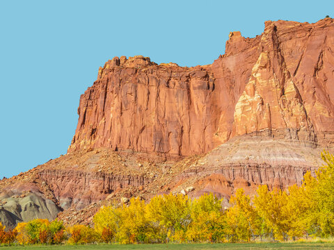 USA, Utah. Capitol Reef National Park, Fruita Orchards and Fruita Cliffs