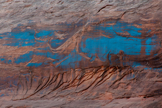 Usa, Utah, Detail of desert varnish on a sandstone cliff wall, Glen Canyon National Recreation Area