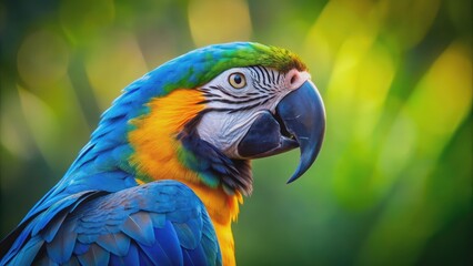 Fototapeta premium Colorful parrot with a blue and yellow beak , vibrant, tropical, bird, feathers, exotic, colorful, plumage, wildlife, nature, parrot