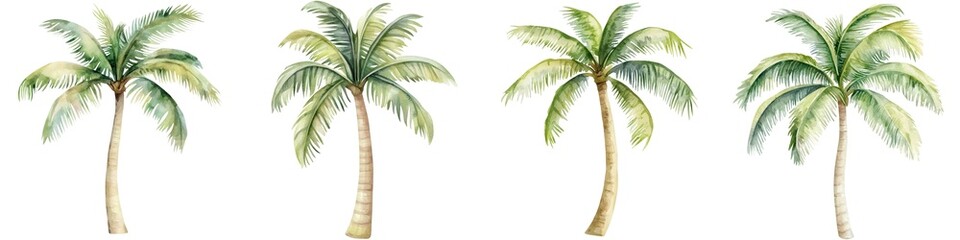 A collection of four lush palm trees with green fronds, perfect for tropical-themed designs and nature-inspired projects.